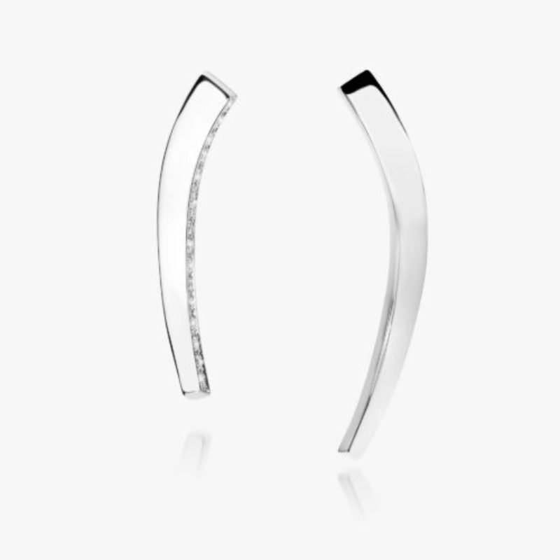 Assymetrical White Golden Earrings Set With Diamonds